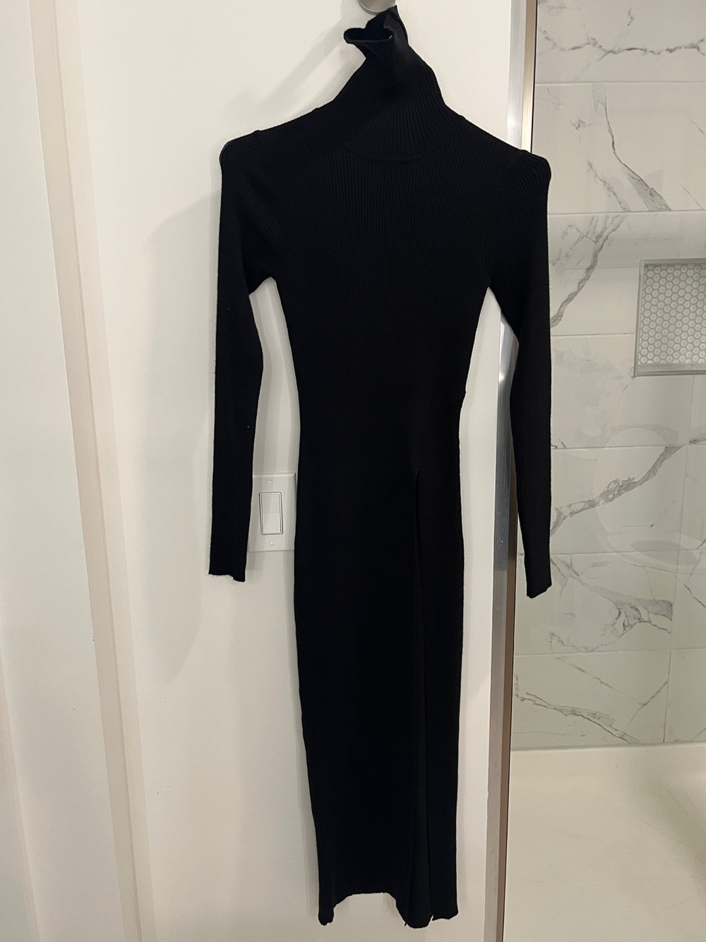 ASTR the Label Black Ribbed Turtleneck High Slit Midi Dress Size XS
